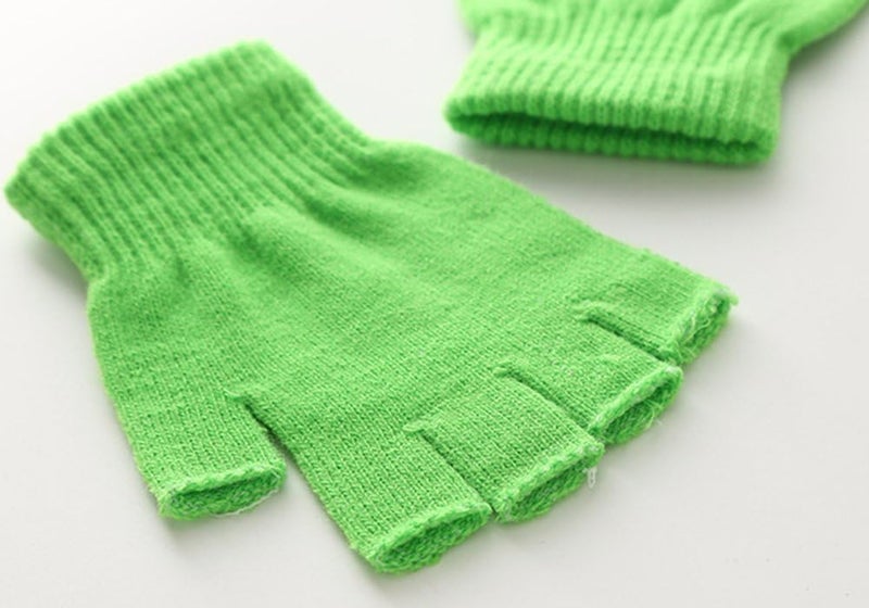 XF Boys' and Girls' Solid Knitted Half Finger Mittens Typing Gloves, Small - Image 3